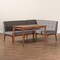 Baxton Studio Sanford Mid-Century Modern Grey Fabric and Walnut Brown Finished Wood 3-Piece Dining Nook Set 184-11340-9305-Zoro - alternate 2